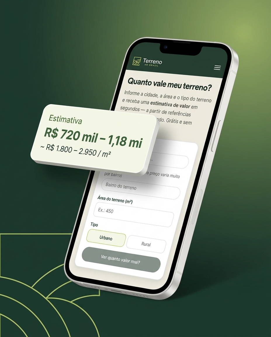 Estimativa de valor do terreno no app Terreno no Brasil